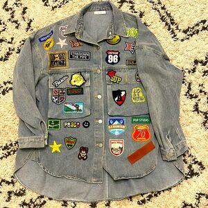 Oversized little guy weight Jeans Jacket with patches
